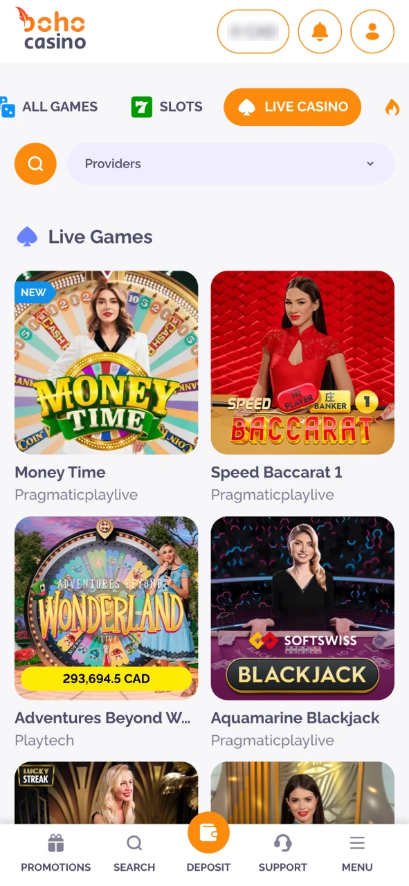 Play live casino games instantly at Boho Casino.