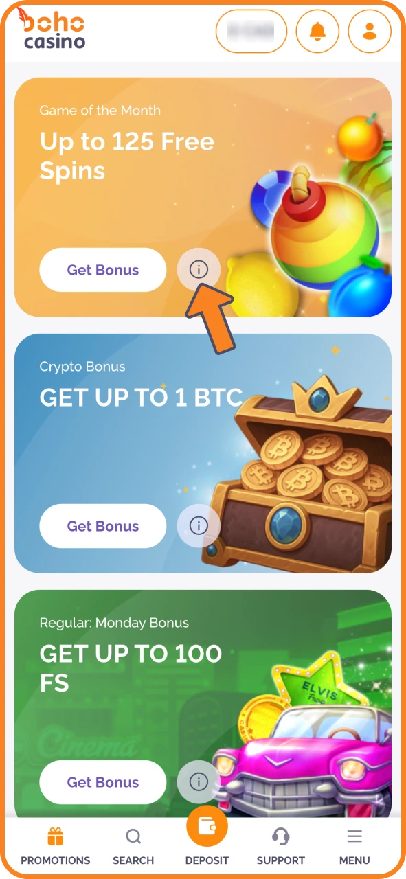 Review bonus terms and activate your Boho Casino reward.