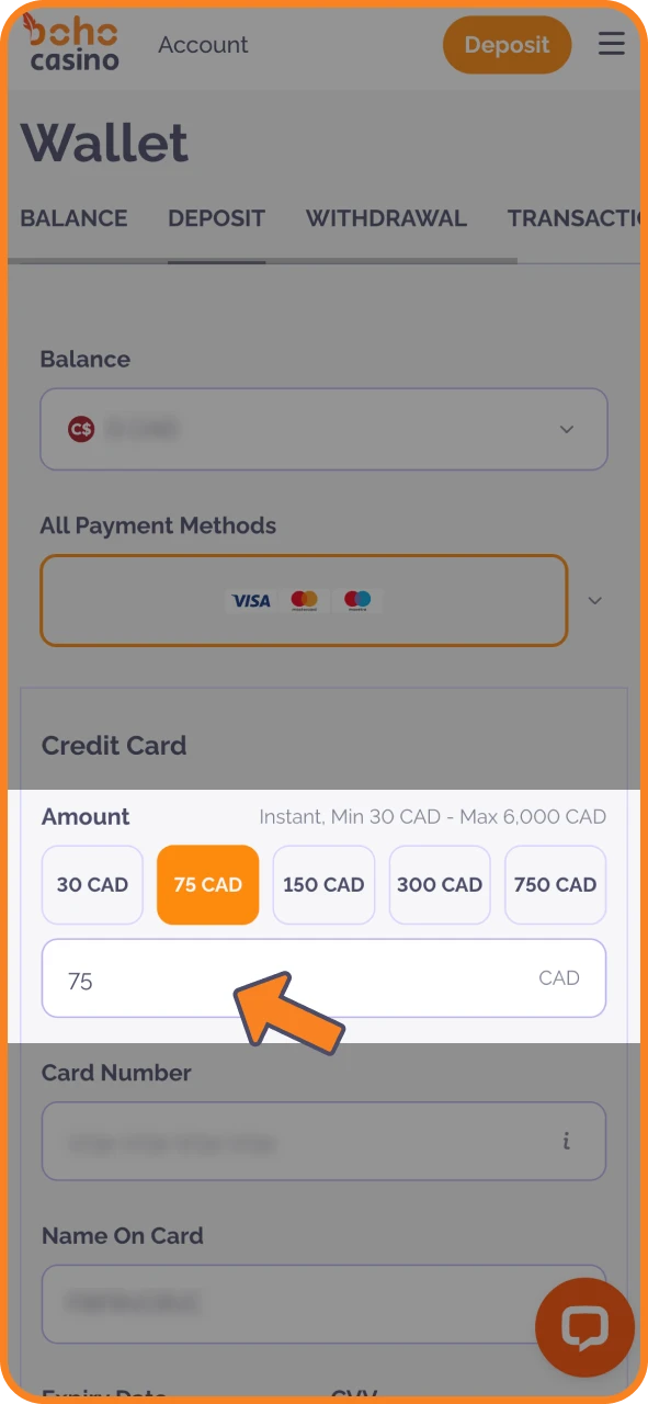Deposit now with your chosen amount and currency at Boho Casino.