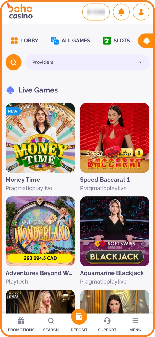 Start live casino action instantly at Boho Casino.