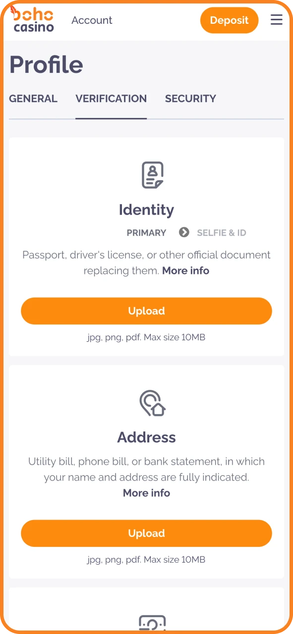 Verify your Boho Casino profile to enable fast withdrawals.